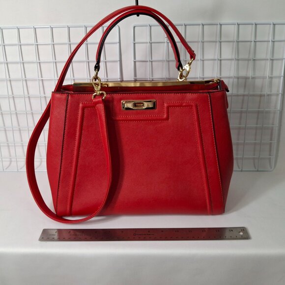 Bright Red Aldo Top Handle Structured Purse, Vegan Leather, Goldtone Hardware - Picture 2 of 16